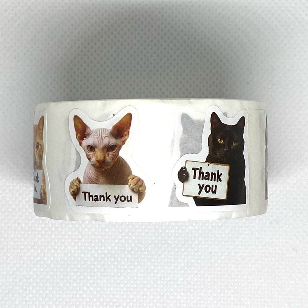 Let 500 Kitties Do the Talking on Your Packages - Cat “Thank You” Sticker Roll - Picture 9 of 9